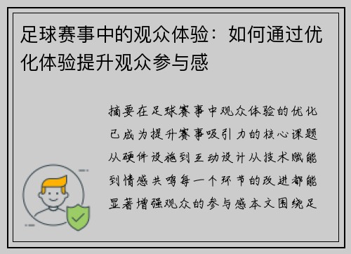 足球赛事中的观众体验：如何通过优化体验提升观众参与感