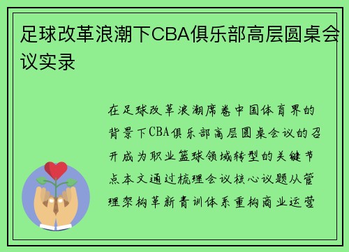 足球改革浪潮下CBA俱乐部高层圆桌会议实录